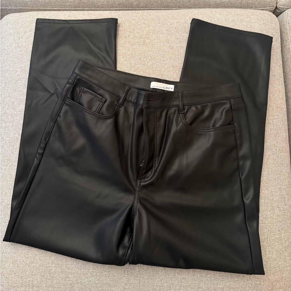 LOFT Black Faux Leather straight leg pants